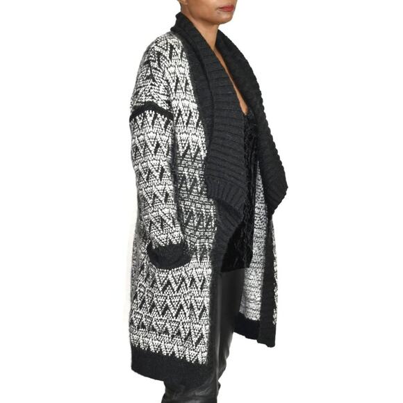 Cynthia Rowley Sweater Black Alpaca Open Front Cardigan Long Chunky Size Medium - Picture 8 of 12